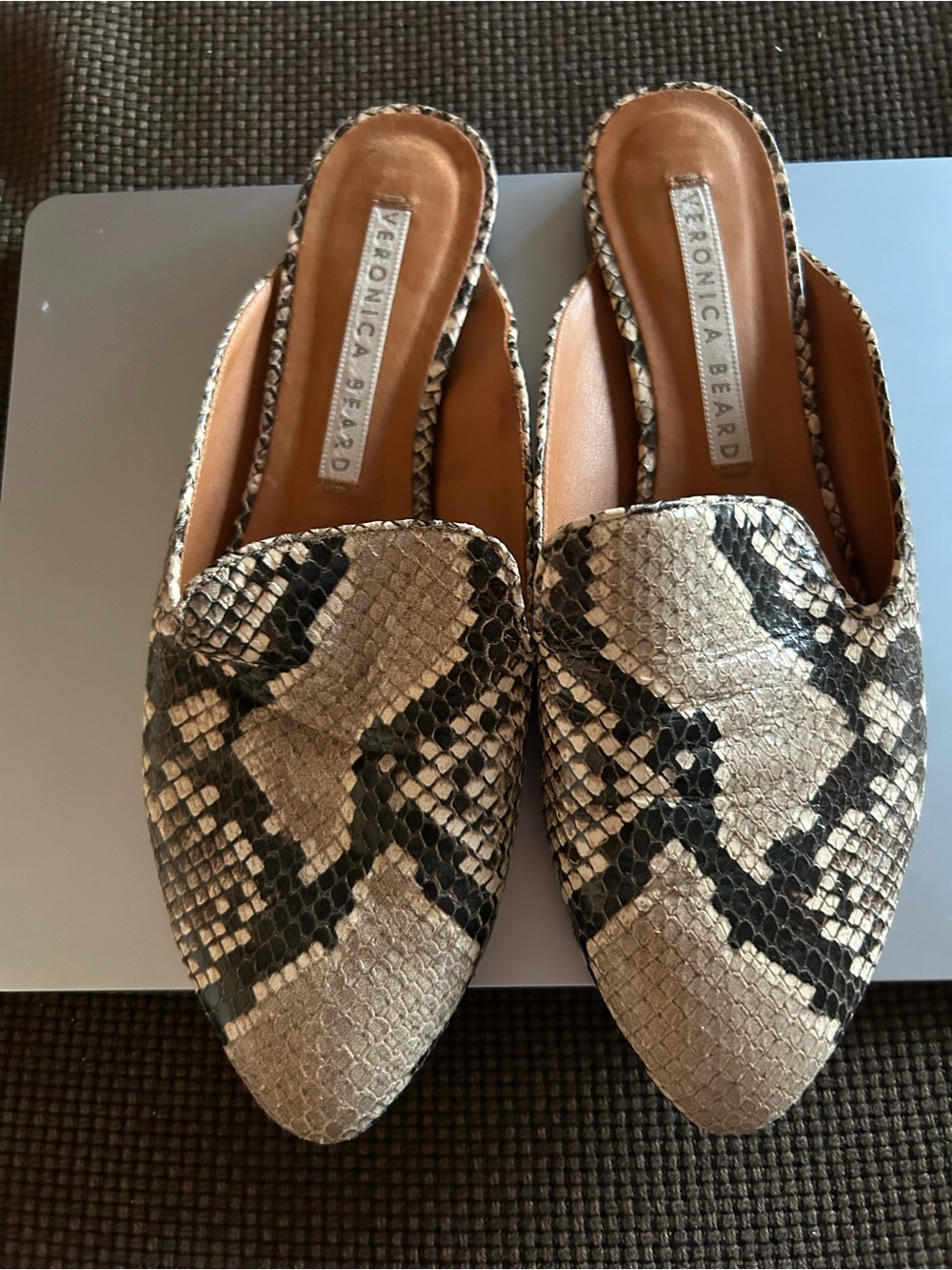 Veronica Beard Snakeskin embossed leather mules Size 37